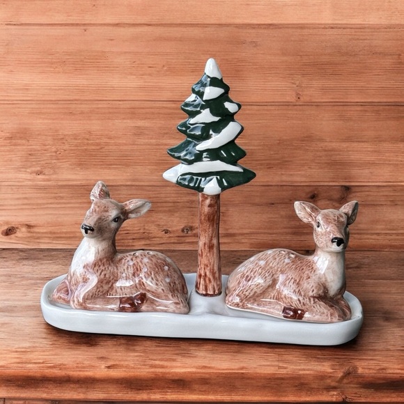 Robert Stanley Deer Salt & Pepper Shaker with Tree Dish Set  No chip. Immaculate - Picture 1 of 9